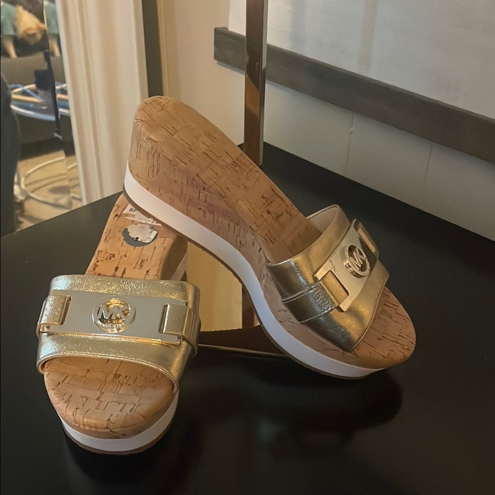 Michael Kors Gold Wedge Sandals with Platform